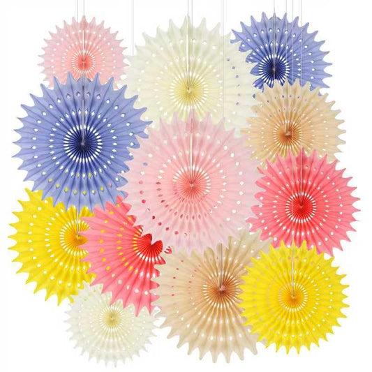 BestoFun 12PCS Paper Fans Light Color Party Decorations Tissue Paper Flowers Decorations for Girl Groovy Birthday Baby Shower Wedding Bachelorette Room Wall Hanging Décor - color: Light Color