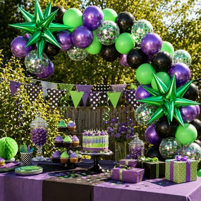 Purple and Green Balloons 12 Inch Metallic Purple Black Green Balloons - color: Purple and Green, size: 30PC