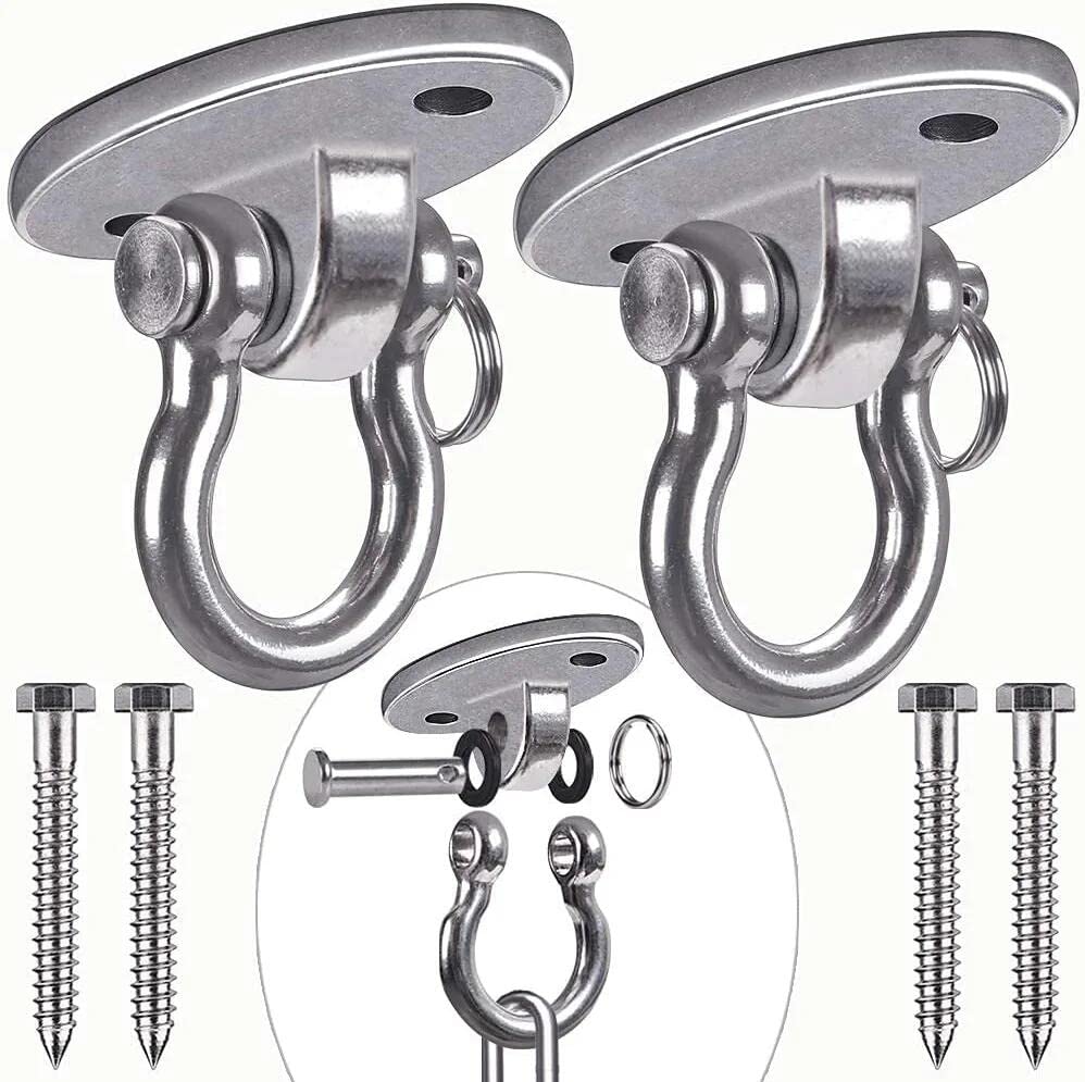 2Pack Heavy Duty Swing Hanger 180° Ceiling Swing Mount 2000 LBS Capacity | Silver Heavy Bag Hanger Hanging Chair Mount Swing Hook Swing Hardware for Hammock Chairs, Porch Swings, Gymnast Ring - color: Silver Swing Hanger (2pack)