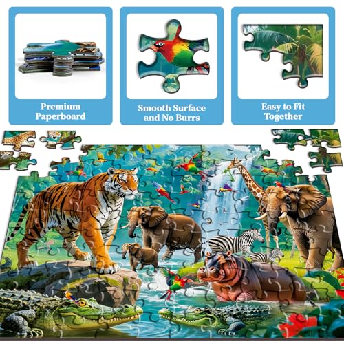 Sitodier Puzzles for Kids Ages 3 4 5 6, 2 Pack 100 Pieces Jigsaw Puzzles for Kids 3-5 4-6 (Forest Animals and Ocean Life), Learning & Educational Games Beautiful Xmas Birthday Gifts for Kid 3-8 - style: 2 Packs 100 Pieces Puzzles