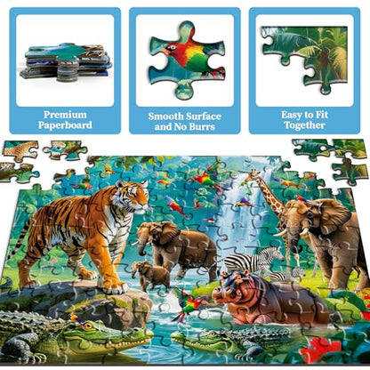 Sitodier Puzzles for Kids Ages 3 4 5 6, 2 Pack 100 Pieces Jigsaw Puzzles for Kids 3-5 4-6 (Forest Animals and Ocean Life), Learning & Educational Games Beautiful Xmas Birthday Gifts for Kid 3-8 - style: 2 Packs 100 Pieces Puzzles