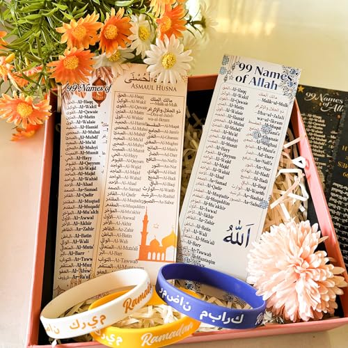 60 Sets Islamic Learning Gifts Bulk, Islamic Party Favors, 99 Names of Allah Bookmarks with Silicone Bracelets, Arabic English Muslim Gifts,Classroom Rewards, Muslim Educational Party Favors - style: Colorful-60