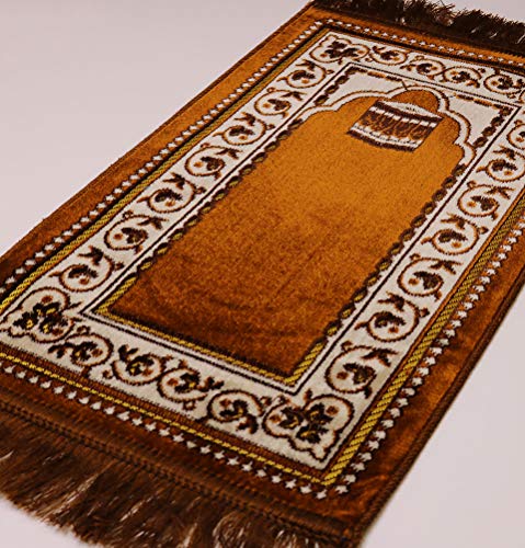 Modefa Turkish Velvet Prayer Rug | Small Child Toddler Size Namaz Sajadah Janamaz | Kb (Golden Brown) - color: Golden Brown