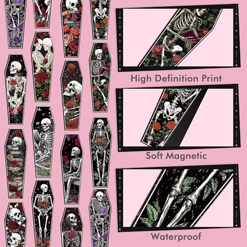 30 Pcs Gothic Skull Magnetic Bookmarks, Coffin-Shaped Horror Book Mark Clips, Spooky Skeleton Magnet Page Markers for Dark Romance Readers Halloween Reading Gifts - style: Coffin Skeleton