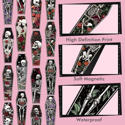30 Pcs Gothic Skull Magnetic Bookmarks, Coffin-Shaped Horror Book Mark Clips, Spooky Skeleton Magnet Page Markers for Dark Romance Readers Halloween Reading Gifts - style: Coffin Skeleton