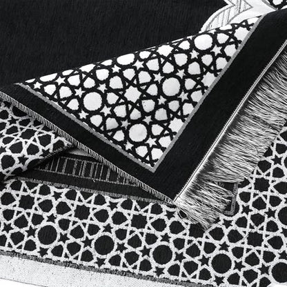 Islamic Prayer Rug Elegant Masjid Pattern Thin Mat Muslim Portable Blanket with Beads Ramadan Eid Gift Rug Turkish Prayer Carpet - color: Setc Black