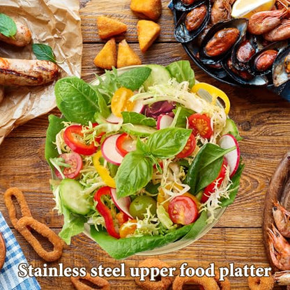 3 Set 11.8" Chilled Serving Tray with Compartments, Ice Chilled Party Platter Charcuterie Serving Board for Fruit Seafood Vegetable Appetizer Shrimp Cocktail Travel Cookout