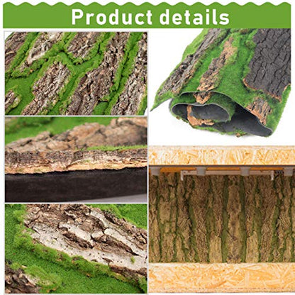 PINVNBY Cork Terrarium Background,Reptile Bark Backdrop Wall Decor and Artificial Moss for Gecko,Lizard,Tortoise,Chameleon (2 Pack) - size: 【2 PCS】