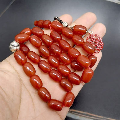 ALBASHAN Tasbih Natural 5A Red Agates with Red pendant Islam Muslim bracelet 33 45 66 51 99 100prayer beads stone Rosary - size: 10*14MMX33beads