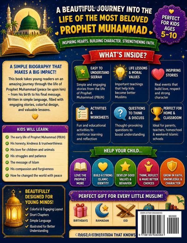 Who Is Prophet Muhammad? A Simple Biography for Kids: Islamic Stories for Children Ages 5–10 | Easy Seerah for Beginners with Life Lessons, Moral Values, Activities & Questions for Muslim Kids