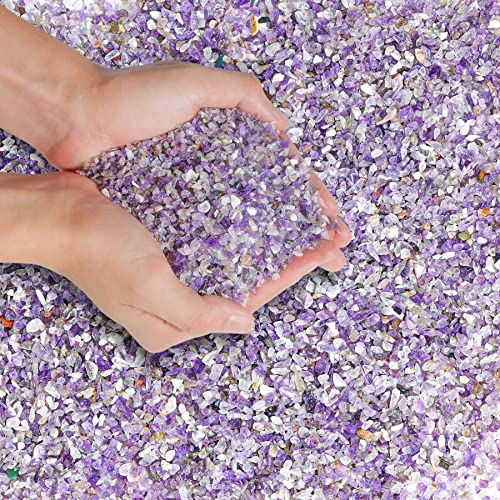 T4U Crystal Rocks for Aquarium, Amethyst Chips Pebbles for Plants 2 lb | Crushed gemstone gravel for fish tank decor, succulent top dressing, terrariums, vase filler, resin art and craft projects - color: #1 - Amethyst, size: 2 LB