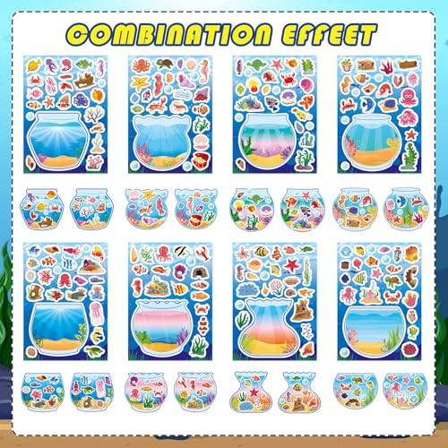 Ocean Stickers for Kids, Sea Animal Aquarium Scene Under The Sea Fish Tank | 24 Sheets Make Your Own Sea Fish Tank Stickers, Classroom Activities Ocean Sea Party Favors,Summer Gift - style: Under The Sea Fish Tank