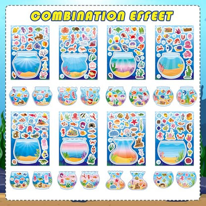 Ocean Stickers for Kids, Sea Animal Aquarium Scene Under The Sea Fish Tank | 24 Sheets Make Your Own Sea Fish Tank Stickers, Classroom Activities Ocean Sea Party Favors,Summer Gift - style: Under The Sea Fish Tank
