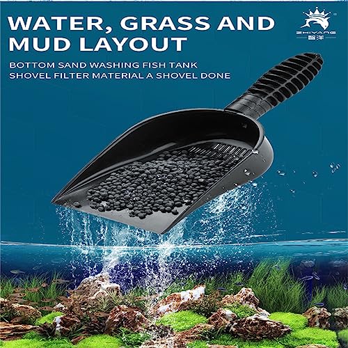 Aquarium Sand Sifter – Sand Shovel with Fine Mesh Grate, Fish Tank Gravel Tool for Waste & Debris, Black