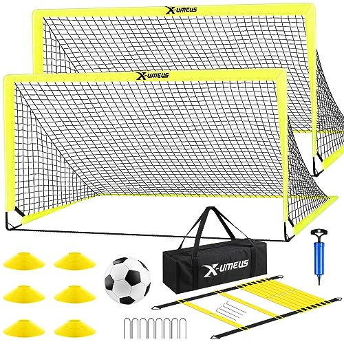 X-UMEUS Agility Ladder Speed Training Equipment Set, Kids Soccer Goals for Backyard Set of 2, 6x4 ft, Soccer Goal Training Equipment for Kids Youth