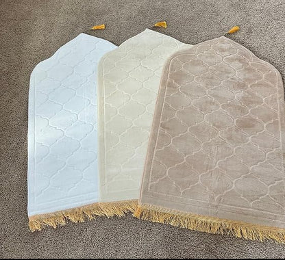 Soft Thick Prayer Rug Mat - Anti-Slip Bottom, Tassel Design, Plush Comfort, Hot Melt Embossing Durable Beautiful Allah Muslim Durable Ramzan Eid Hajj (Light Blue, 45x26), Large - color: Light Blue