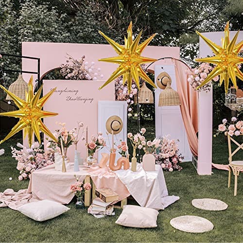6 Pcs Gold Star Foil Balloons One-Piece 14-Pointed Star Balloon 4D Starburst Cone Mylar Balloon 22inch Christmas Birthday Wedding Wedding Anniversary Party Supplies(Gold) - color: 22 Inches Gold