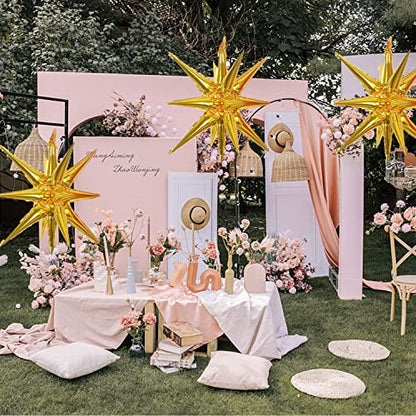 6 Pcs Gold Star Foil Balloons One-Piece 14-Pointed Star Balloon 4D Starburst Cone Mylar Balloon 22inch Christmas Birthday Wedding Wedding Anniversary Party Supplies(Gold) - color: 22 Inches Gold