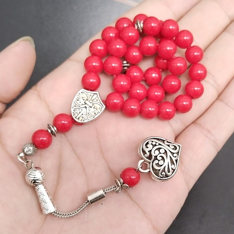 ALBASHAN Tasbih Red stone 33 45 66 99 prayer beads misbaha Women jewelry muslim bracelet arabic islamic accessoires - size: 8mmx66beads