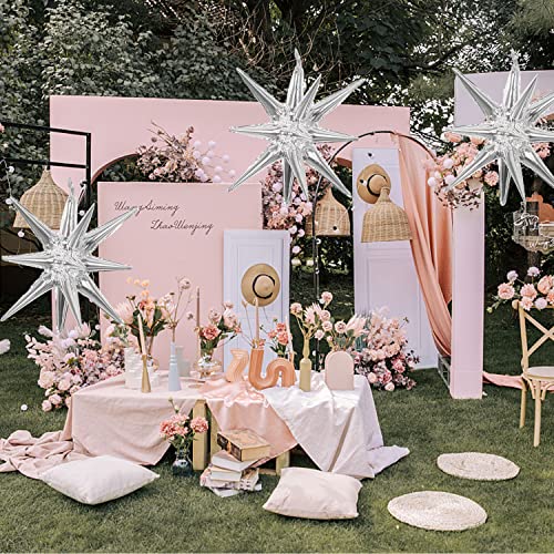 6 Pcs Silver Star Foil Balloons One-Piece 14-Pointed Star Balloon 4D Starburst Cone Mylar Balloon 22inch Christmas Birthday Wedding Wedding Anniversary Party Supplies(Silver) - color: 22 Inches Silver