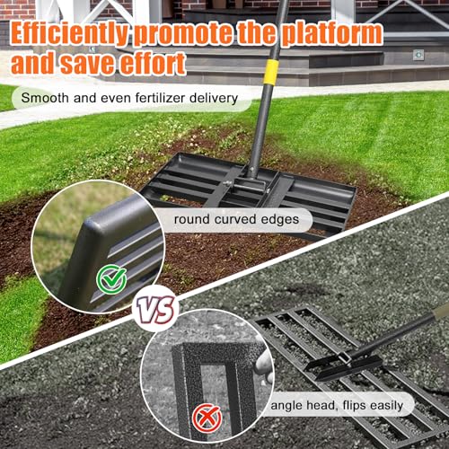 Lawn Leveling Rake, 60 Inch Adjustable Long Handle Leveling Rake, Black Heavy Duty & 1 Inch Diameter Stainless Steel Handle Lawn Rakes, Lawn Leveler Tool for Soil Grass Golf Field Yard - style: 60 inch