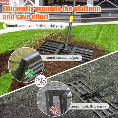 Lawn Leveling Rake, 60 Inch Adjustable Long Handle Leveling Rake, Black Heavy Duty & 1 Inch Diameter Stainless Steel Handle Lawn Rakes, Lawn Leveler Tool for Soil Grass Golf Field Yard - style: 60 inch