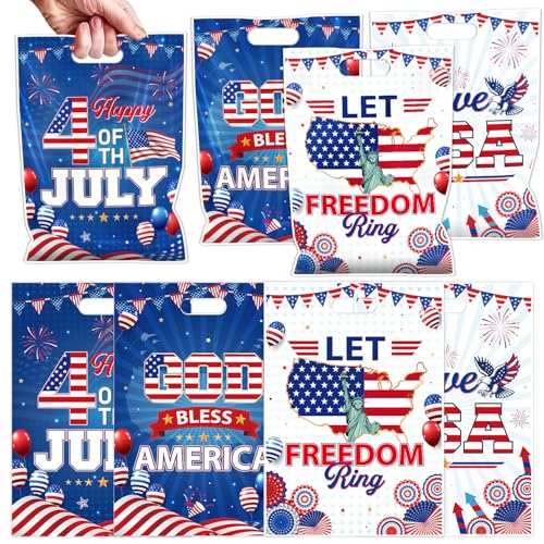 Falueqg 4th of July Party Favor Bags - 100 Pcs Patriotic Goodie Candy Gift Bags American Anniversary Party Favors for American Independence Memorial Day Decorations - color: 4th of July
