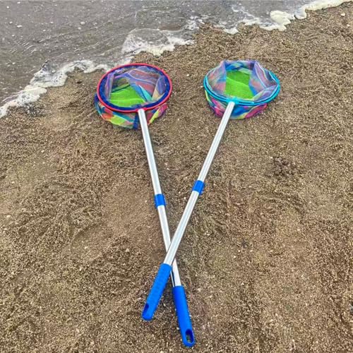 Fishing Net 2 Pack Retractable Lightweight Landing Net with Aluminum Rod Handle Fishing Nets for Youth Catch and Release Butterfly Nets - style: Blue+blue