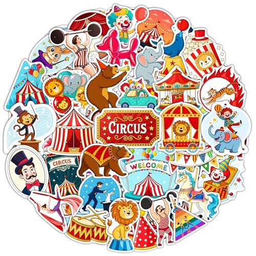 100Pcs Circus Stickers for Water Bottle, Laptops, for Scrapbooking - Сircus Theme Party Decor & Favors - Carnival, Clown Stickers - Gift for Women & Men - color: Circus Stickers