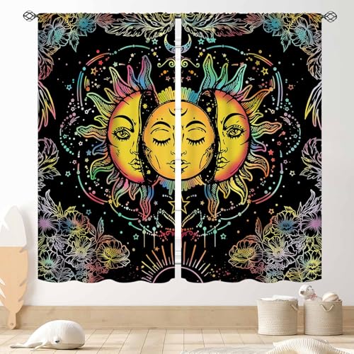 Sun Moon Curtains, Boho Celestial Gothic Witchy Hippie Mandala Sun and Moon Mystic Constellation Tarot Aesthetic Window Drapery for Bedroom Living Room Kitchen Bathroom 2 Panels, 42"x45" Inch - color: Celestial-01, size: 21"W x 45"L (Pack of 2)