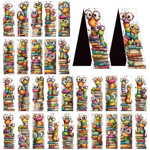 Whimsical Bookworms Magnetic Bookmarks, 30 Pcs Cute Cartoon Worm Book Mark Magnet Clips for Reading Kids, Fun Page Markers for Books School Classroom Stationary Rewards Bookish Gifts - style: Bookworm
