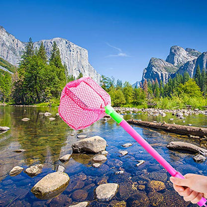 Coopay 4 Pieces Fishing Net Catching Bug Nets Fish Butterfly Nets Beach Toys for Kids Outdoor Playing (Blue, Rose Red) - color: Blue, Rose Red