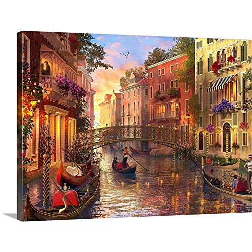 CANVAS ON DEMAND Sunset in Venice Canvas Wall Art Print by Dominic Davison, Home Decor, Design Artwork, 48"x36" - size: 48"L x 36"W