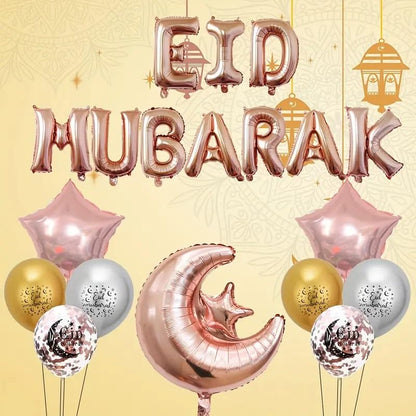 Generic 20pcs, Eid Mubarak Banner Balloons, Ramadan Kareem Decoration, Moon Star Balloon For Ramadan Mubarak Muslim Islamic Festival Party Decorations Home Decor (Gold)
