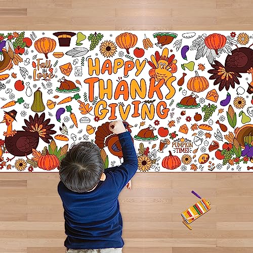 OHOME Thanksgiving Giant Coloring Poster/Tablecloth-Thanksgiving Crafts for Kids-30 x 72 Inches Jumbo Paper Coloring Banner Games Activities Essentials for Kids Gifts - Thanks Giving Decorations Decor - style: Thanksgiving