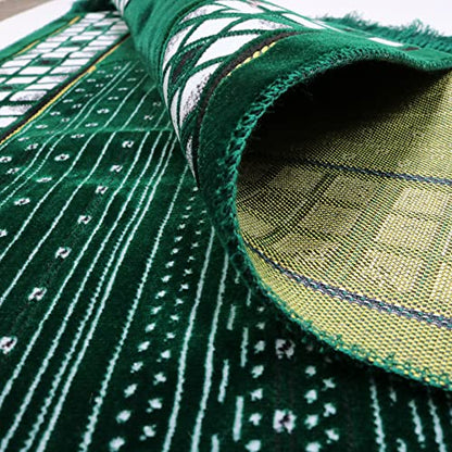 Modefa Prayer Mat - Thin Lightweight Velvet Turkish Muslim Prayer Rug - Prayer Rug Islam Men - Islamic Prayer Rug Sajjadah Prayer Mats Namaz Mat for Salah Islamic Gift Car Hanger - Vined Arch (Green) - color: Green