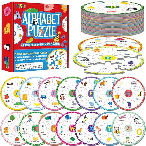 Alphabet Word Puzzles, 26 Letters & 130 First Words, Double-Sided Letter Puzzle Game Learn to Read Alphabet & Words, Early Educational Tool for Toddlers, Preschool, Kindergarten, Homeschooling - style: Alphabet Word