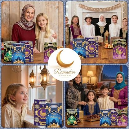 50 Pcs Ramadan Gift Bags with Handles - Eid Mubarak Goodie Bag, Ramadan Kareem Plastic Goody Candy Cookie Snack Treat Party Favor Bags Bulk for Islamic Muslim Eid Mubarak Party Supplies Favors,4 Style - color: Ramadan