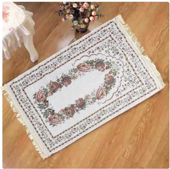 haozaikeji Muslim Prayer Rug Islamic Muslim Prayer Mat Floral Eid Ramadan Rug Namaz Seccade Arabic Turkish Sofa Table Rug Portable Meditation Rug Soft Embroidered Blanket with Tassel - color: Beige