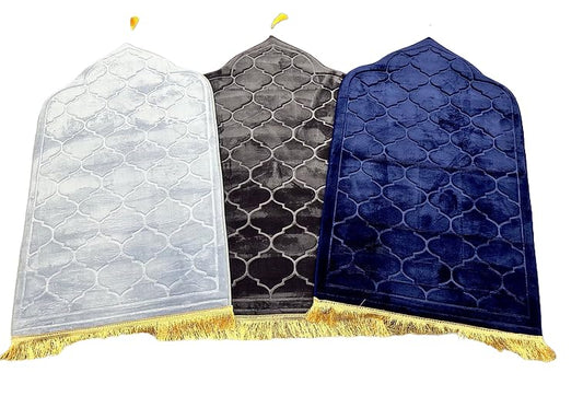 Soft Thick Prayer Rug Mat - Anti-Slip Bottom, Tassel Design, Plush Comfort, Hot Melt Embossing Durable Beautiful Allah Muslim Durable Ramzan Eid Hajj (Black, 45x26), Large - color: Black