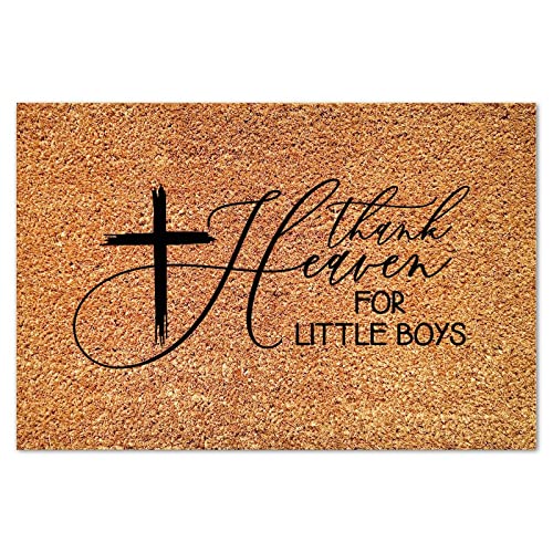 Thank Heaven for Little Boys Coir Doormat Saying Quotes Rectangular Door Mats Rustic Thick Durable Non Slip Mat for Home Entrance Floor Door Porch 16x24in - color: Style-4, size: 2' x 1'4" (Rectangular)