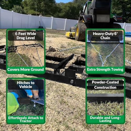 Garvee Drag Harrow 6 Ft Heavy Duty Tow Behind Drag Harrow with Adjustable Bars and 72 Inch Chain Driveway Grader Landscape Rake for ATV, UTV, Tractor - size: 6 FT