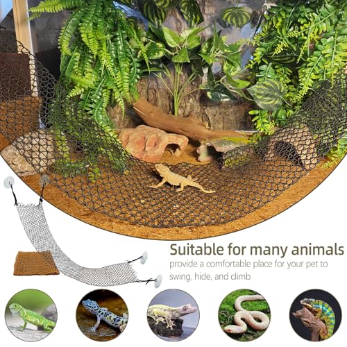 Bearded Dragon Hammock Lizard Climbing Hammock Lounger Collapsible Reptile Climbing Wall Bridge Tank Accessories for Gecko Snake Hermit Crab Chameleon (2 Pcs) - color: Brown+Black