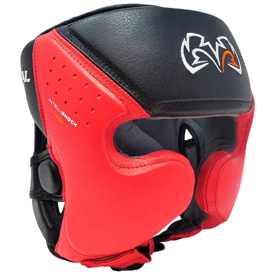 RIVAL Boxing RHG10 Intelli-Shock Headgear, D3O Front and Side Padding, Hook and Loop Back Adjustment with Lace on Top, and Anatomical Rear Head Pad Every Time - color: Black/Red, size: Large