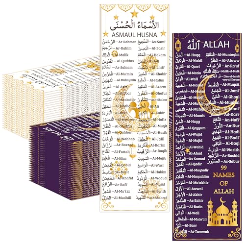 Yopyame 99 Names of Allah Bookmark - 100pcs Islamic Bookmarks Ramadan Eid Gifts Reflecting on The Names of Allah Arabic English Bookmarks Quran Muslim Islamic Arabic Gift for Women Men Quran Learning
