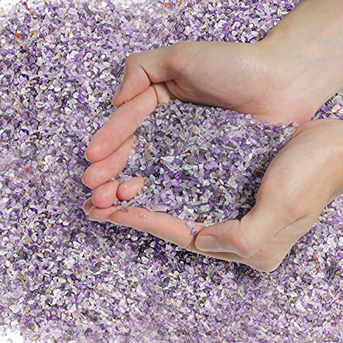 T4U Crystal Rocks for Aquarium, Amethyst Chips Pebbles for Plants 1 lb | Crushed gemstone gravel for fish tank decor, succulent top dressing, terrariums, vase filler, resin art and craft projects - color: #1 - Amethyst, size: 1 LB