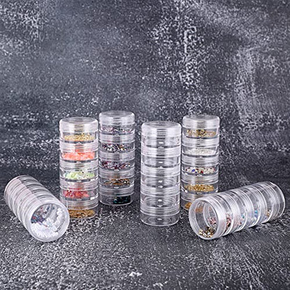 Hipiwe 6 Sets 5 Layers Plastic Beads Box Round Small Storage Containers | 10ML Art Craft Accessory Organizer Box Containers Jars for Jewelry Small Beads Nail Designs Storage - size: 6Packs 1.5"D x3.9"H