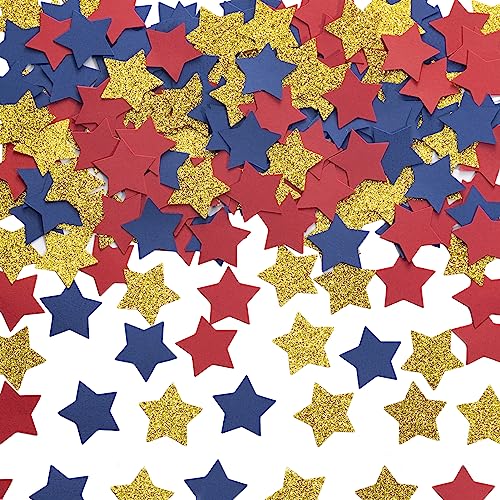 MOWO Gold Blue and Red Star Confetti Table Decoration for 4th July Graduation Retirement Theme Party,1.2 inch in Diameter,200 Counts - color: Gold,navy Blue,red