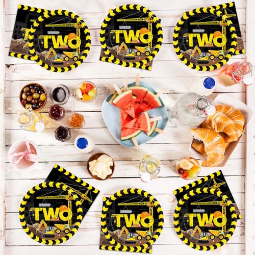 100 Pcs Construction Party Plates and Napkins Set Construction Truck Birthday Party Decorations Supplies Tableware Construction Themed Party Favors for Birthday Party Decorations Serves 25 - style: Construction 2nd