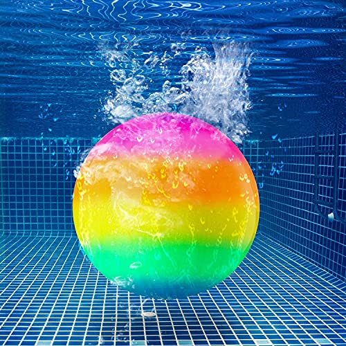 Hiboom 9 Inch Swimming Pool Diving Balls Underwater, Pools Toys Ball with Water Filling Adapter for Underwater Passing, Dribbling, Diving and Pool Games for Teens, Adults(Rainbow Style) - style: Rainbow Style